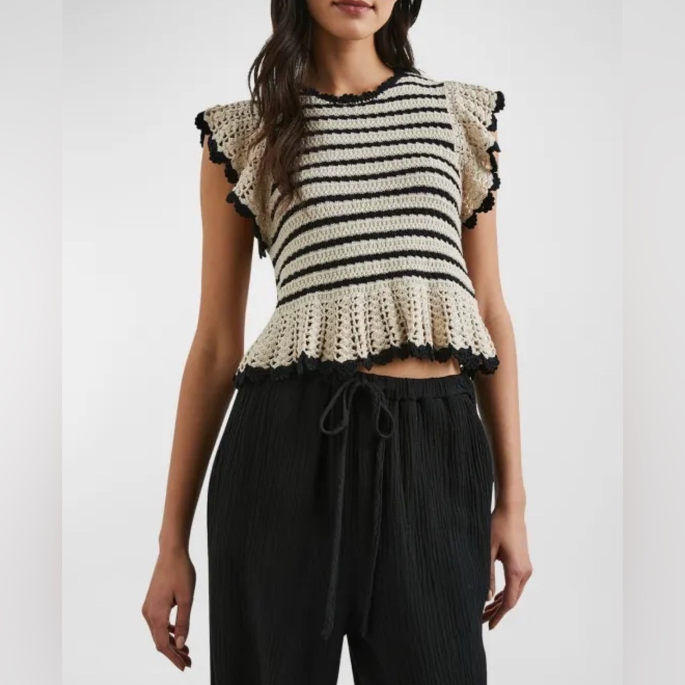 NWT So Me, Boutique Brand, Ribbed Ruffle Flutter Lightweight Knit Stripe Sweater